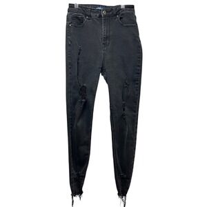 Wax Jean Distressed Black Wash‎ Skinny Jeans Ripped Frayed Hem Women's Size 9/29